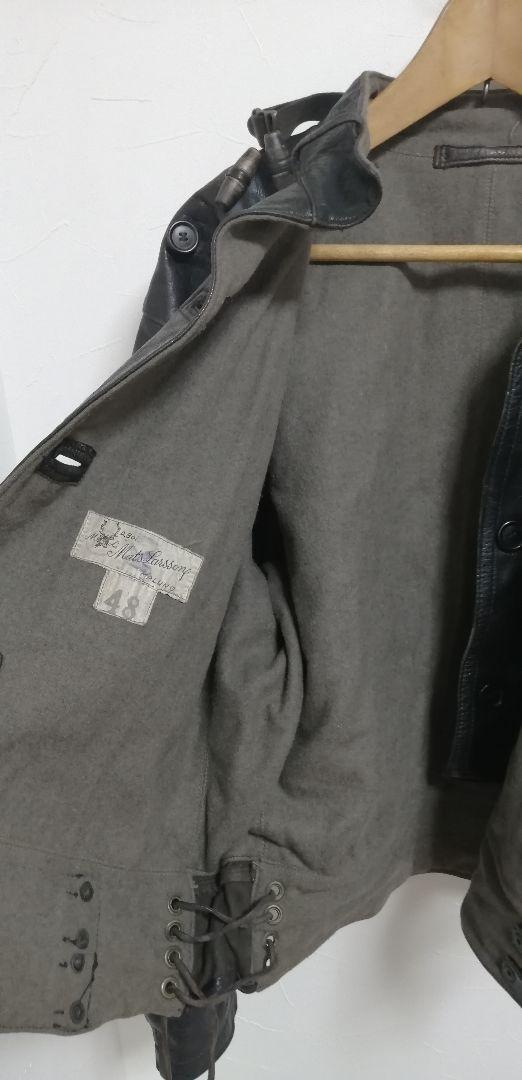 40s スウェーデン軍　官用品 軍用品レザーモーターサイクルジャケット　茶芯