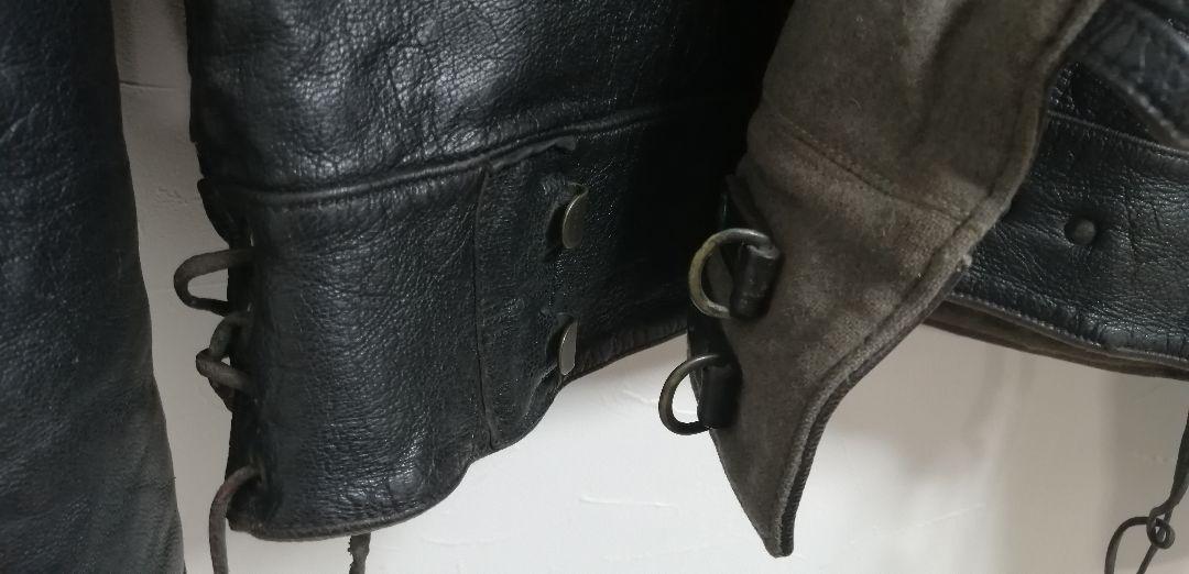 40s スウェーデン軍　官用品 軍用品レザーモーターサイクルジャケット　茶芯