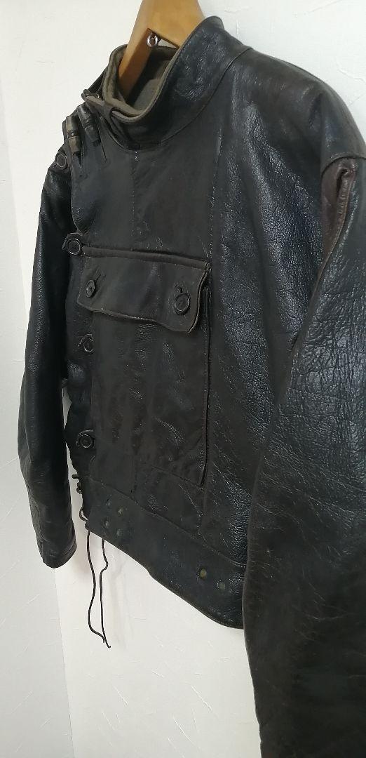 40s スウェーデン軍　官用品 軍用品レザーモーターサイクルジャケット　茶芯