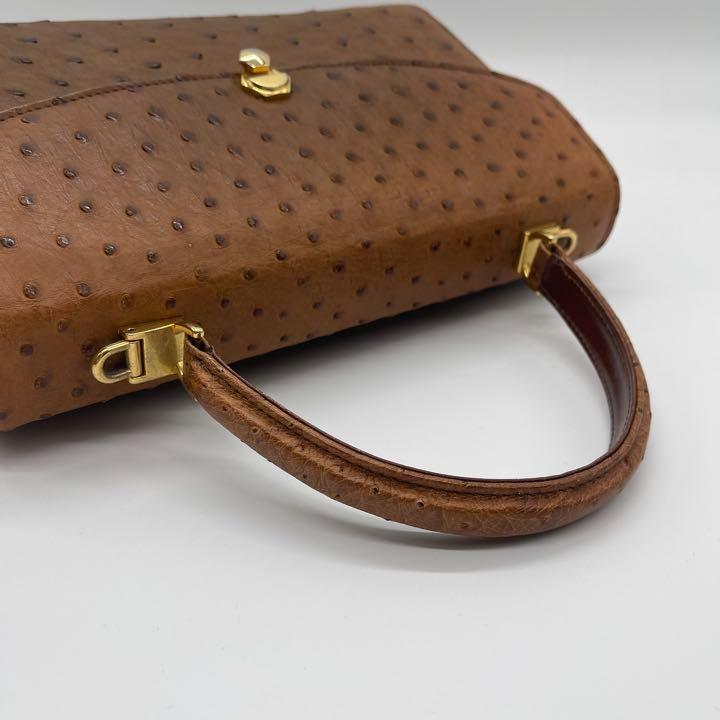 【極美品】オーストリッチ ダチョウ ハンドバッグ ショルダーバッグ ブラウン