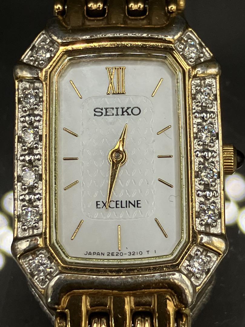 SEIKO EXCELINE ゴールド 時計　ダイヤ12p 稼動品