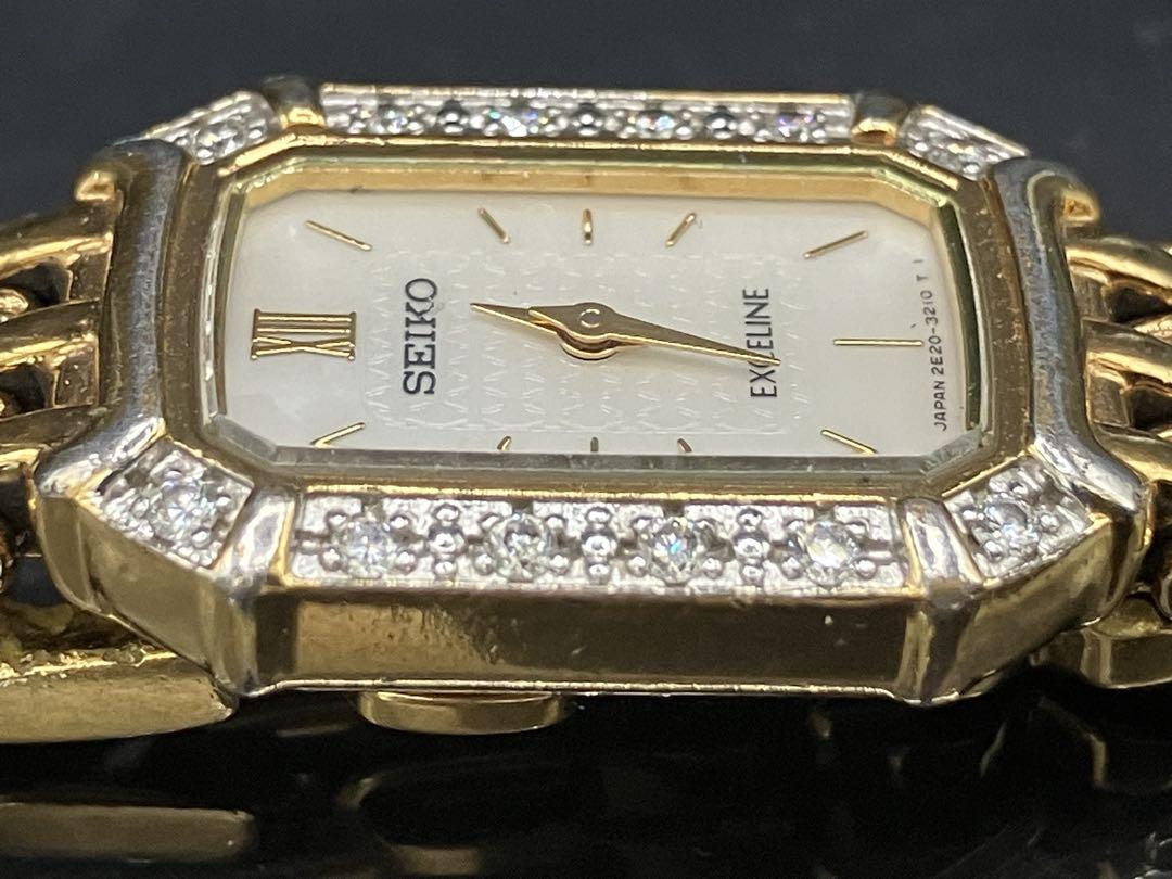 SEIKO EXCELINE ゴールド 時計　ダイヤ12p 稼動品