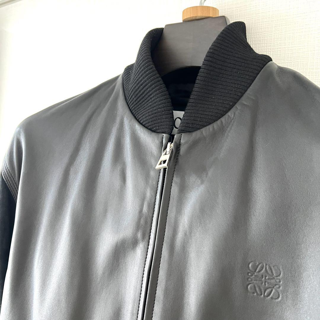 【美品】ロエベ　レザージャケット　スウェード切り替え　ナッパレザー　ブラック