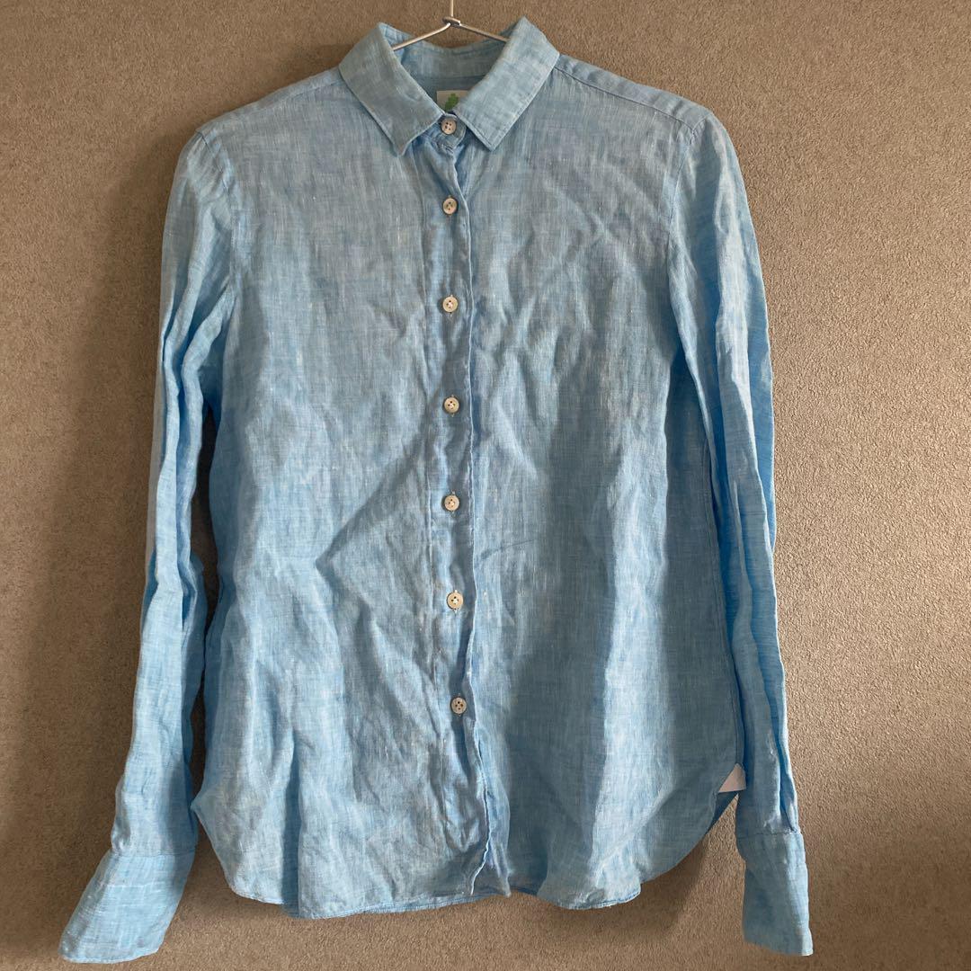 定番人気！ Finamore 美品 Napoli Lサイズ ターコイズ リネンシャツ トップス