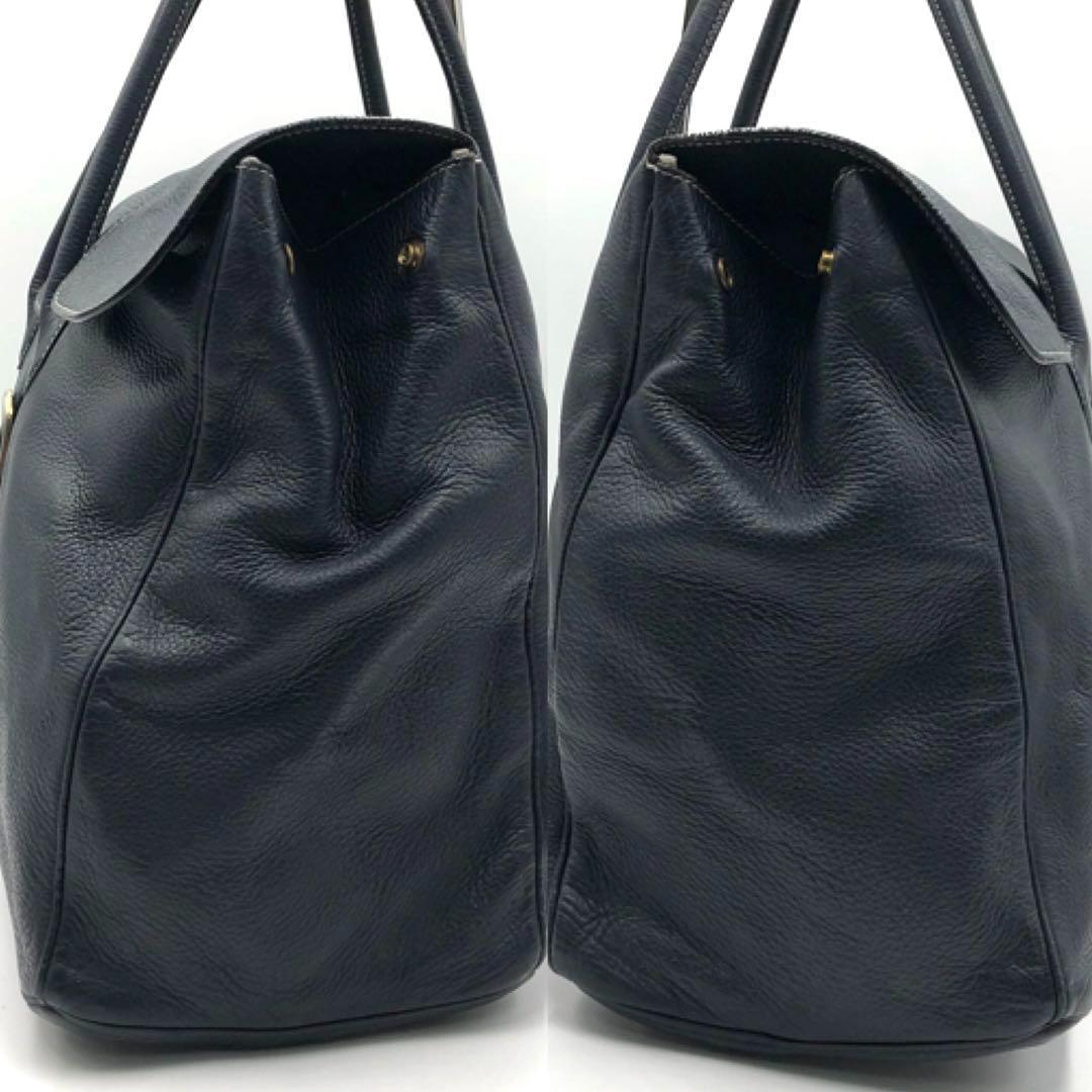 美品 シセイ 981 フラップトートバッグ 肩掛け ビジネス レザー ネイビー系