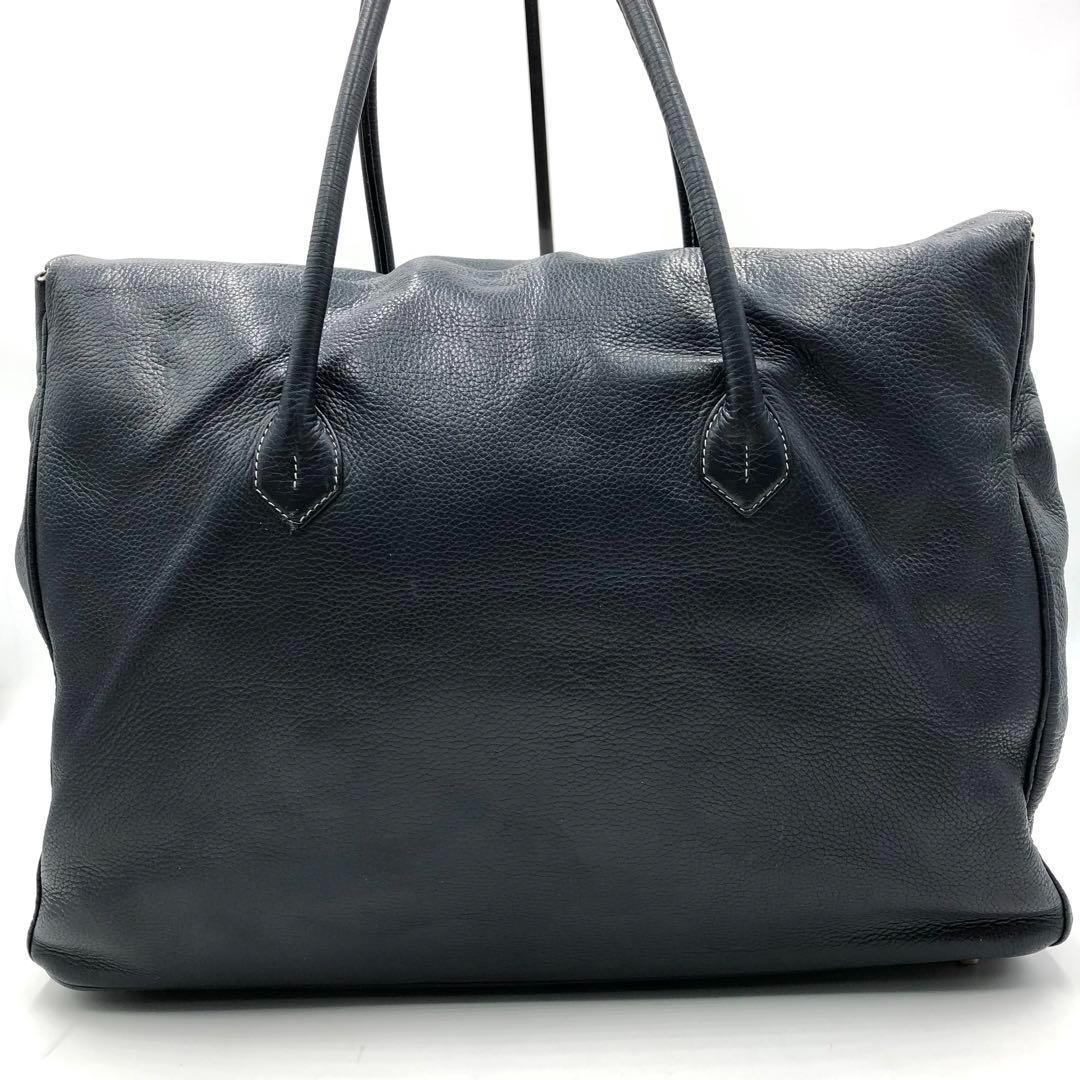 美品 シセイ 981 フラップトートバッグ 肩掛け ビジネス レザー ネイビー系