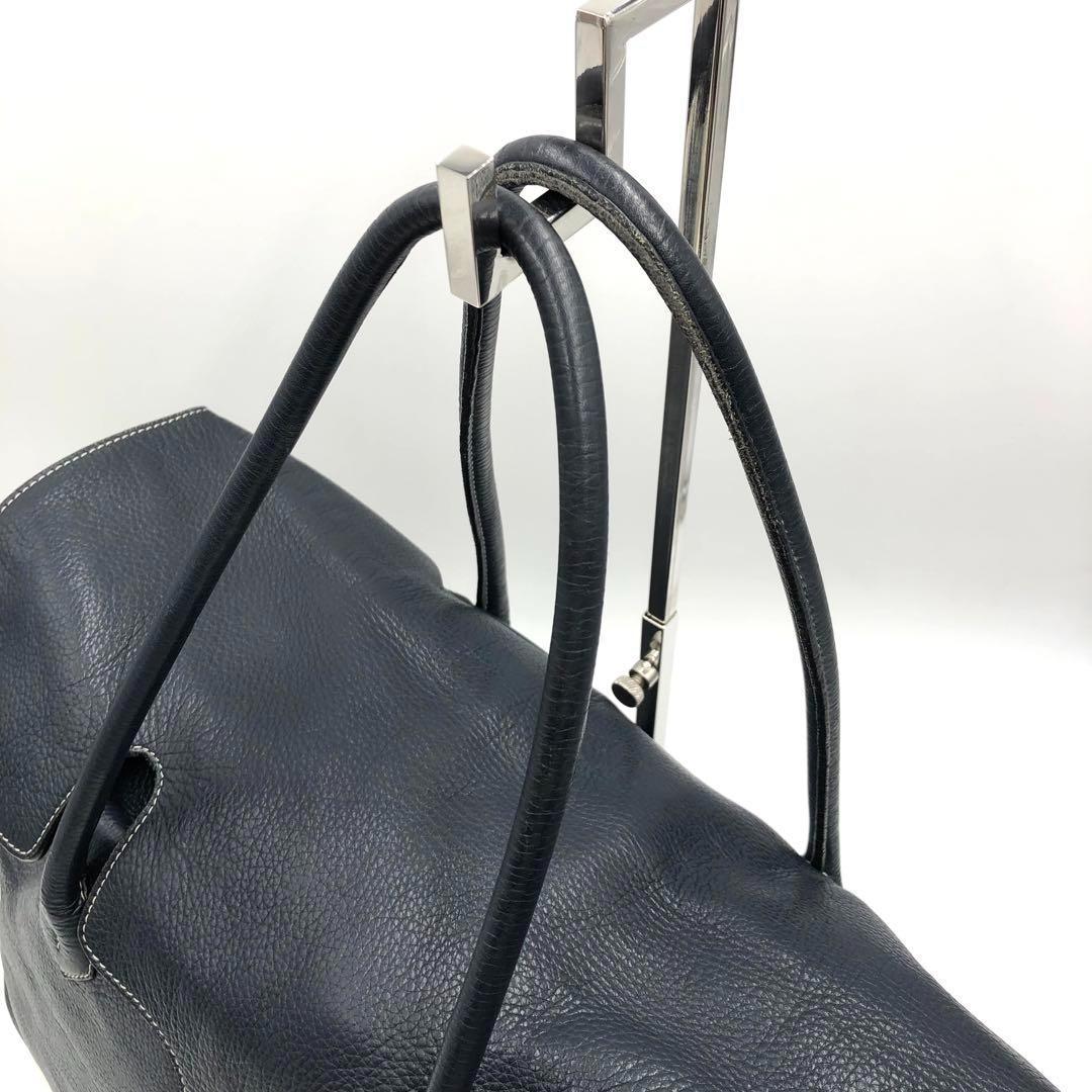 美品 シセイ 981 フラップトートバッグ 肩掛け ビジネス レザー ネイビー系