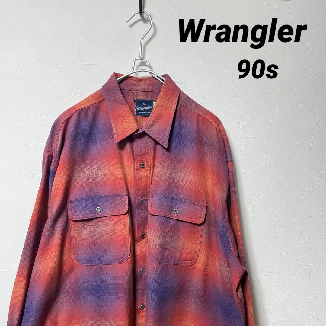 着丈80Wrangler 　チェックシャツ　オンブレ　80s 90s vintage