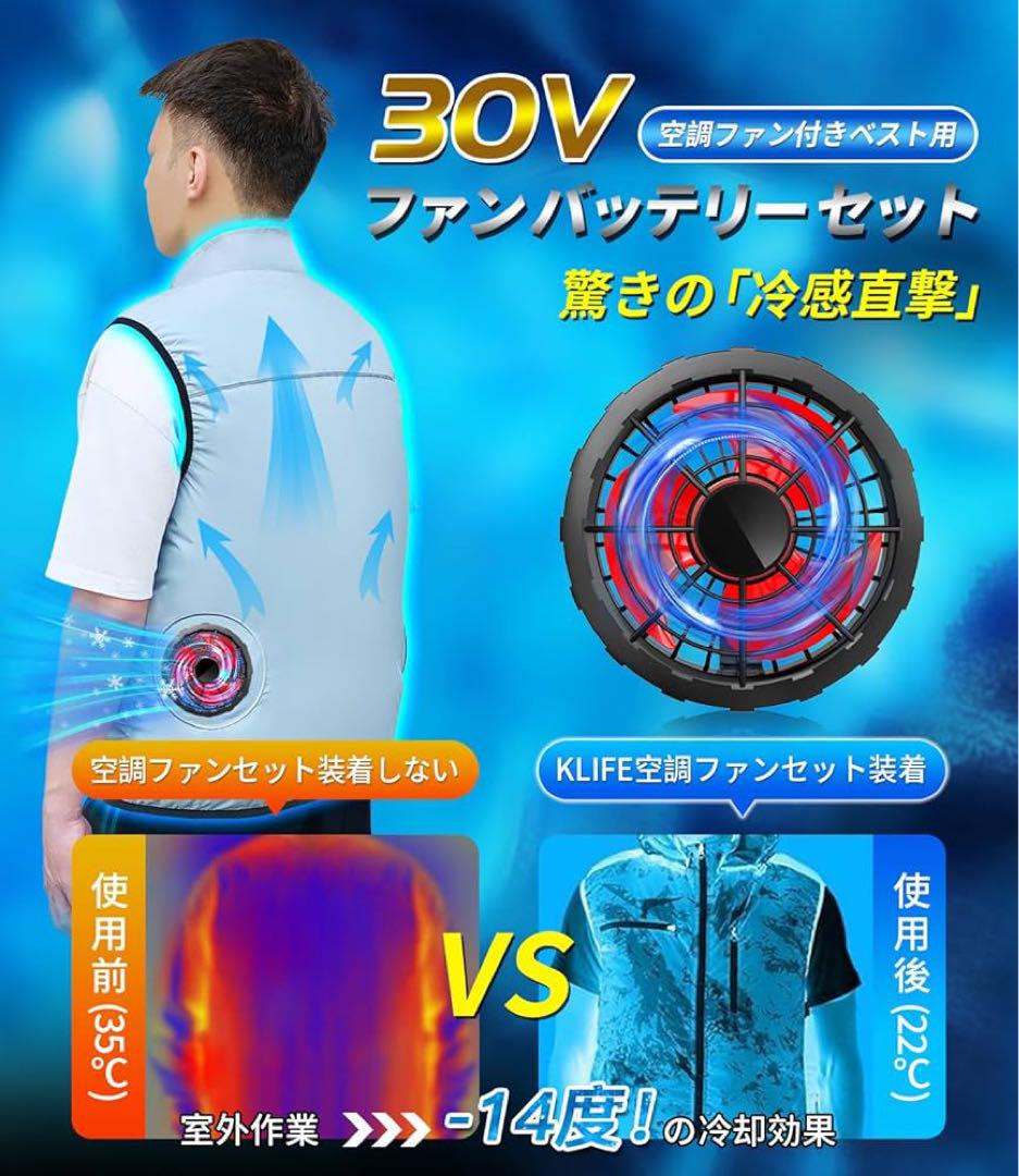 ファンバッテリーセット 空調作業服用【30V超高出力＆40000大容量】