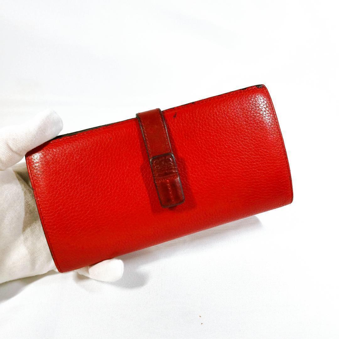 ロエベ レザー ラージバーティカルウォレット 長財布 レッド レディース★
