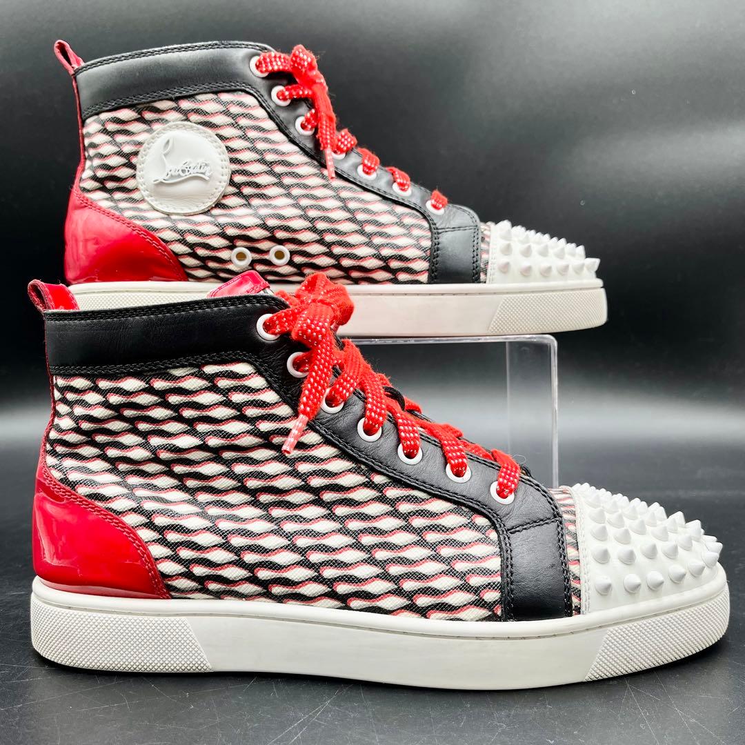 美品✨ ルブタン スパイクスタッズ ブラック×レッド 25cm相当 美品✨ ルブタン スパイクスタッズ ブラック×レッド 25cm相当