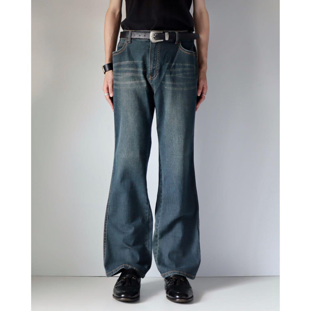00s y2k Edwin 鬼ヒゲ 蜂の巣 フレアデニム ベルボトム グランジ 00s Y2K 蜂の巣 フレアデニム ベルボトム グランジ 刺繍 パッチ