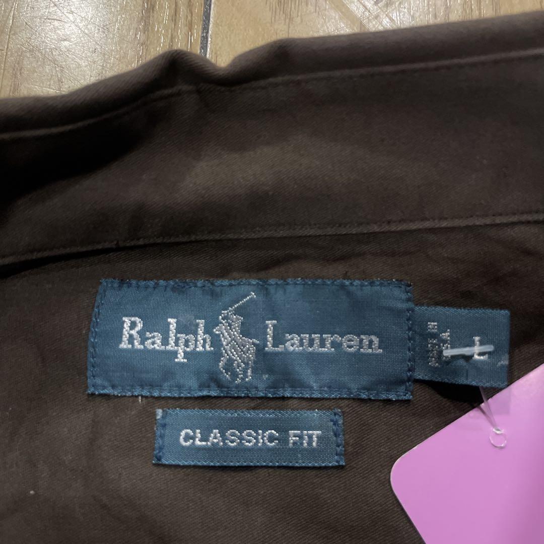 ブランド公式通販サイト クロップド丈 リメイク Lauren Ralph 長袖シャツ Lサイズ 茶色 トップス