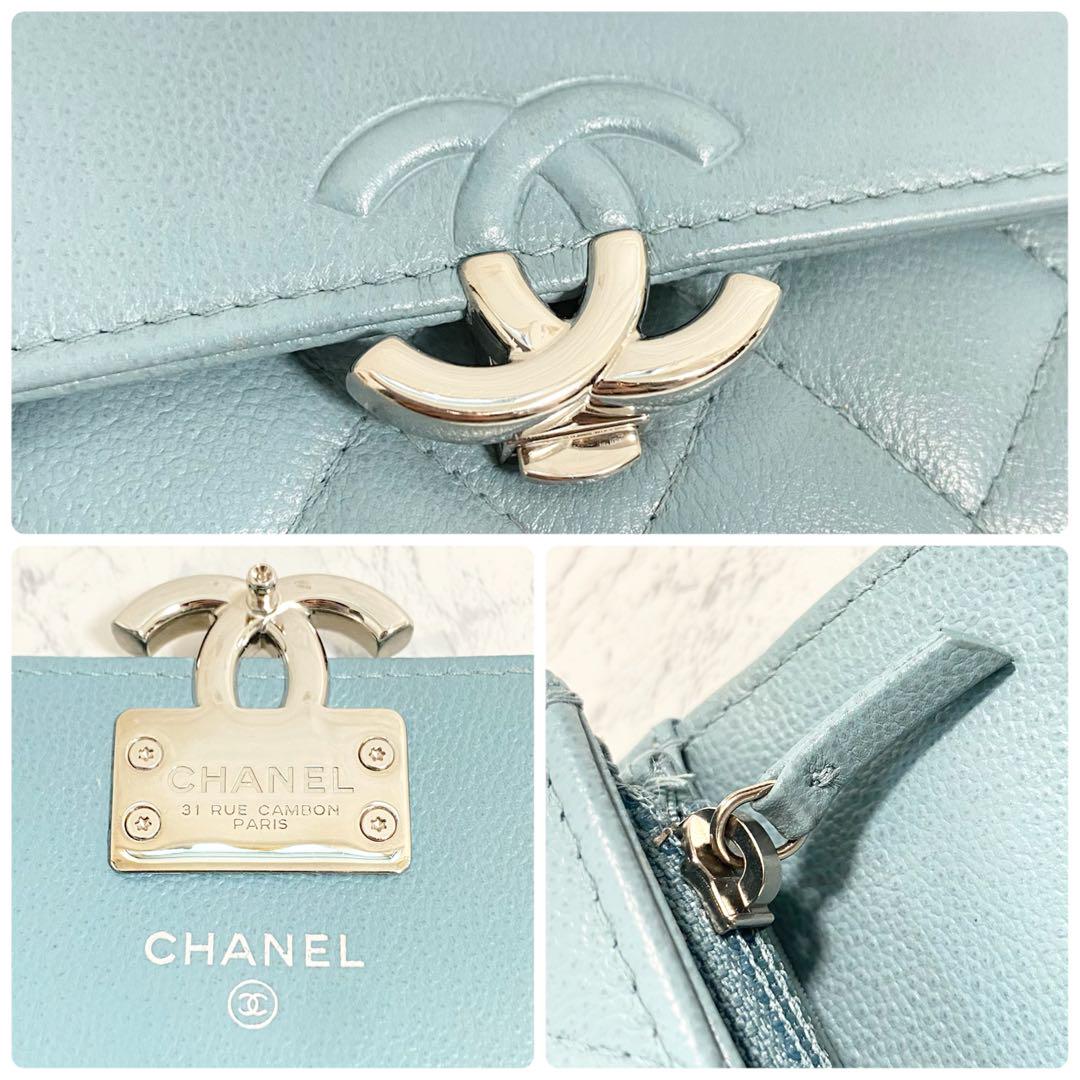 CHANEL シャネル ハーフココ マトラッセ キャビアスキン 長財布 ブルー CHANEL シャネル ハーフココ マトラッセ キャビアスキン 長財布