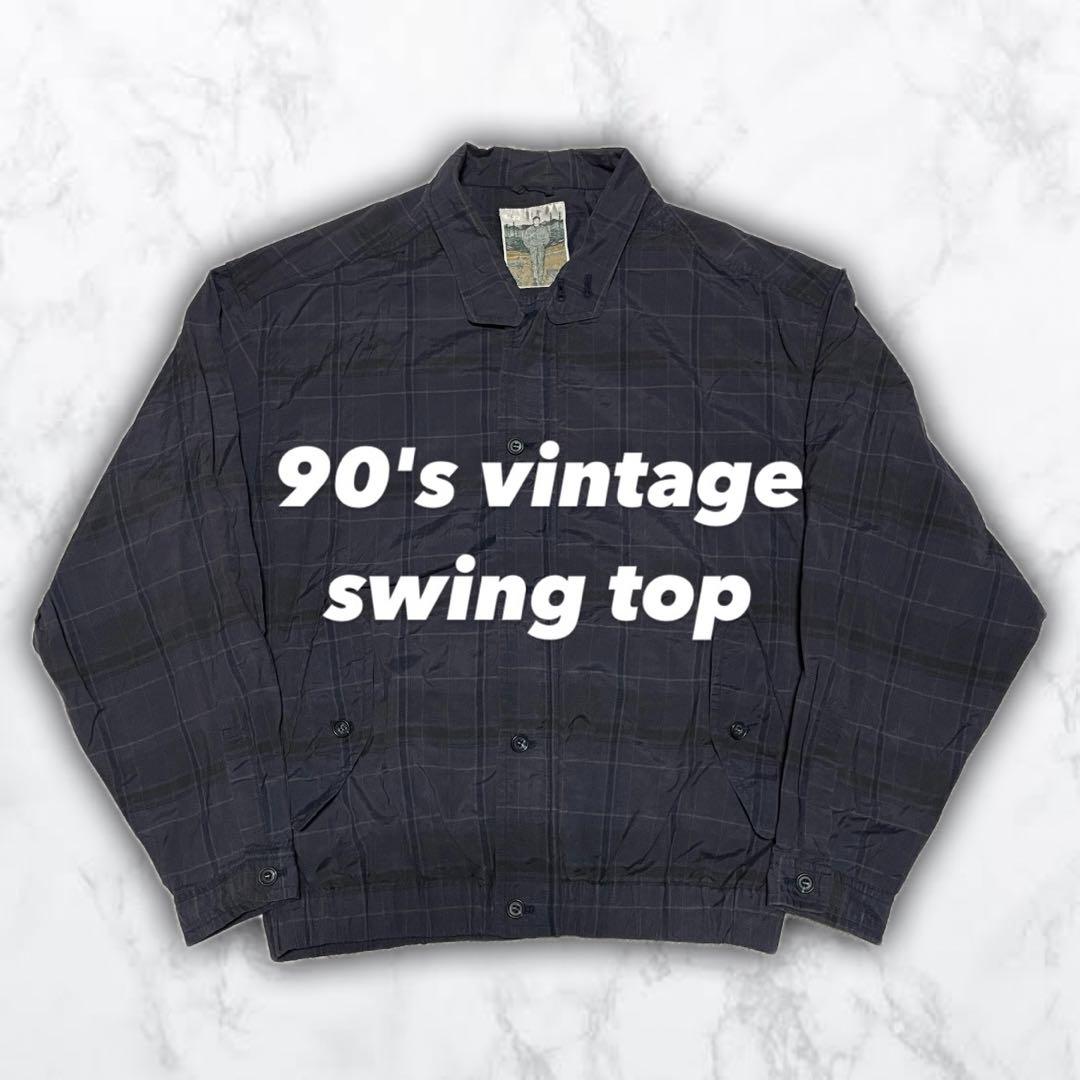 90s vintage】スイングトップ ブルゾン ベロア チェック 短丈 古着