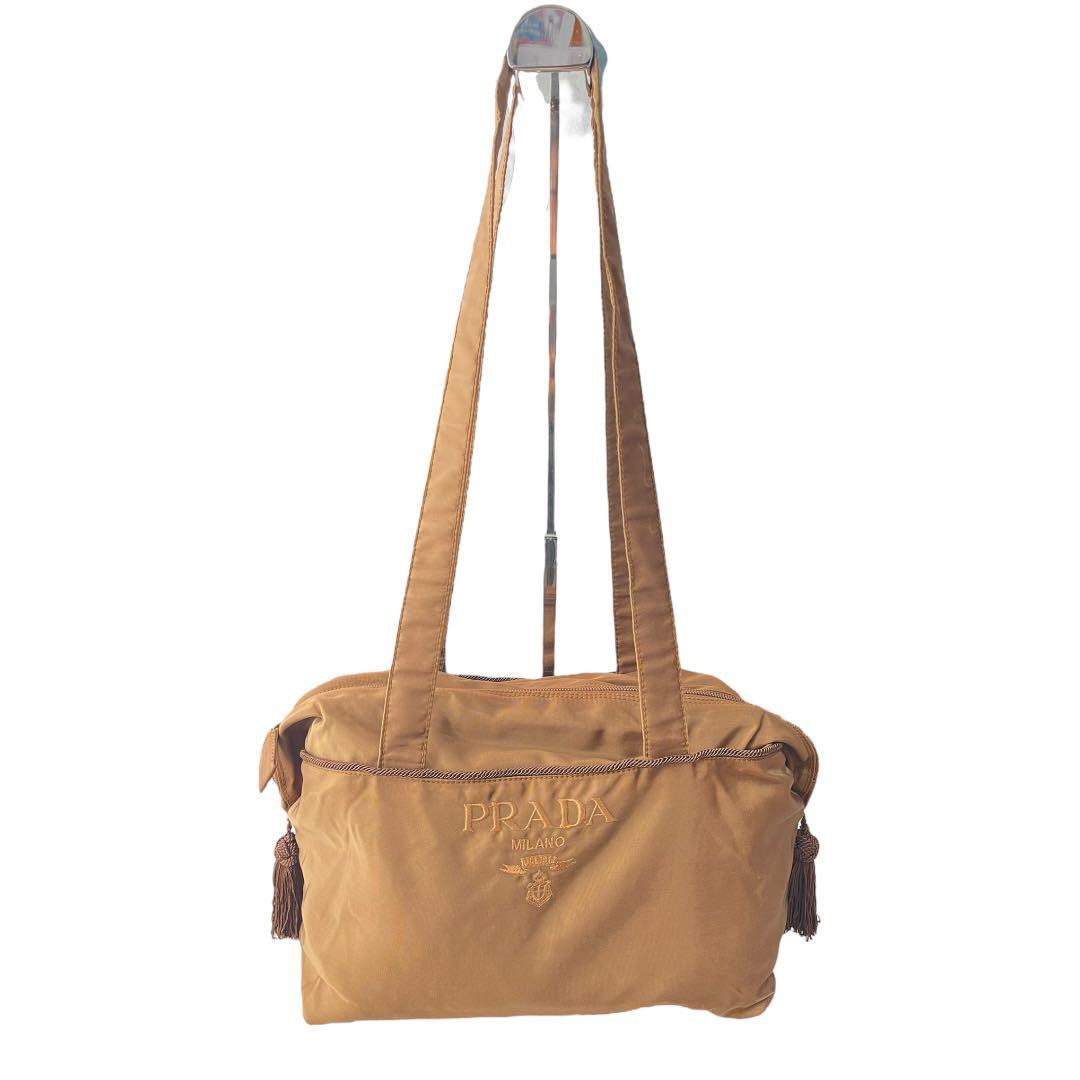 綺麗 プラダ PRADA ブラウン ショルダーバッグ トート ナイロン ビーズ 綺麗 プラダ PRADA ブラウン ショルダーバッグ トート ナイロン ビーズ