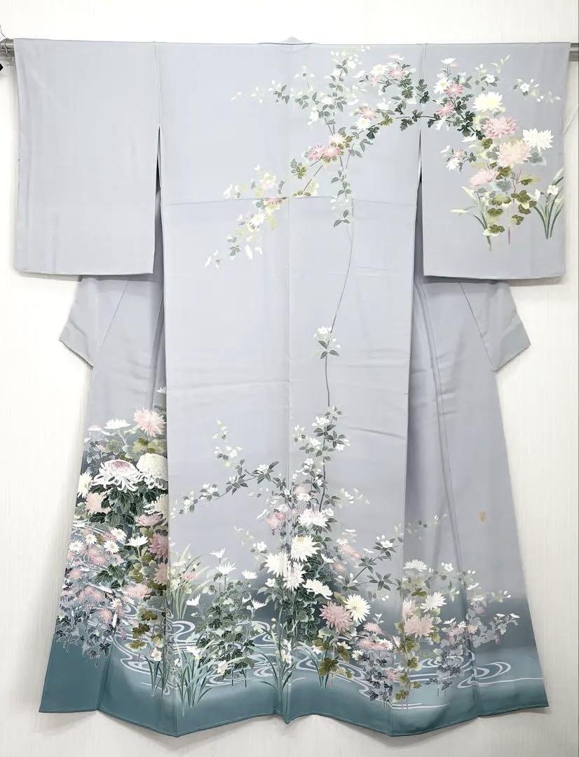 未使用　十日町友禅作家［岡村蒼風作］袷　訪問着　着物　（落款入）　長襦袢付き