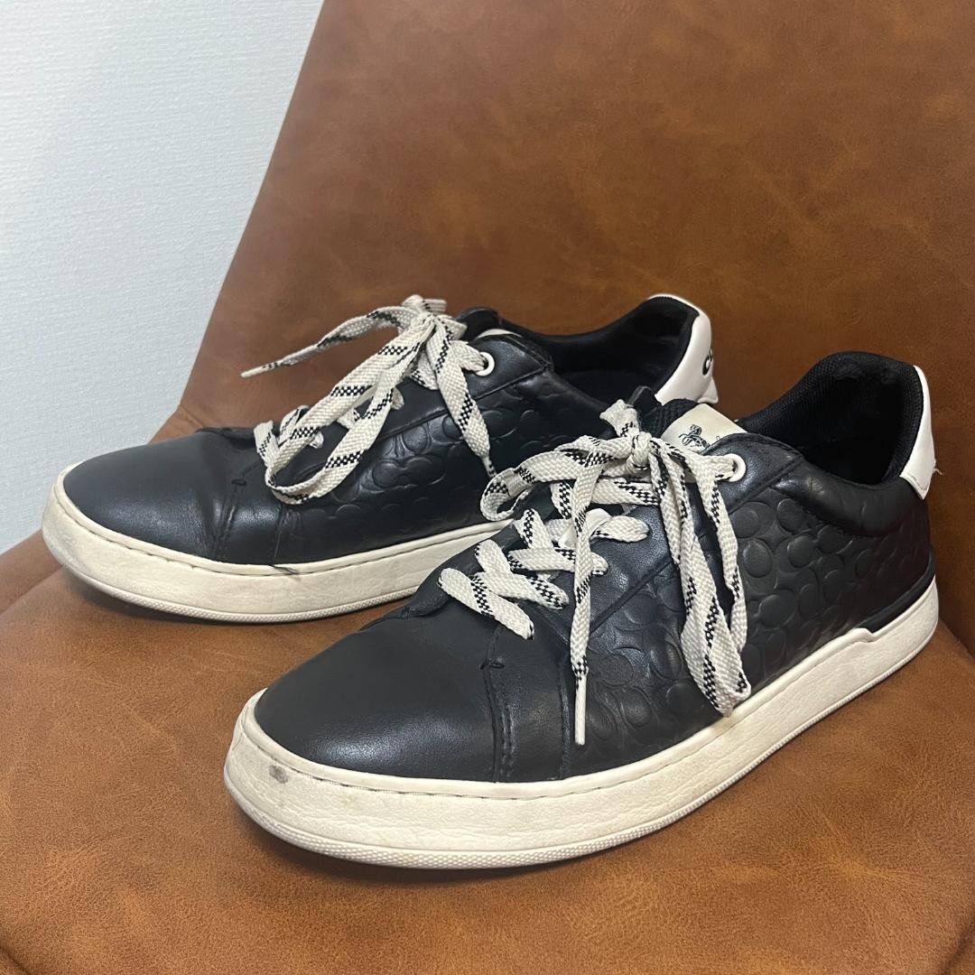 コーチ COACH シグネチャー エンボス レザー スニーカー 黒 26.5cm