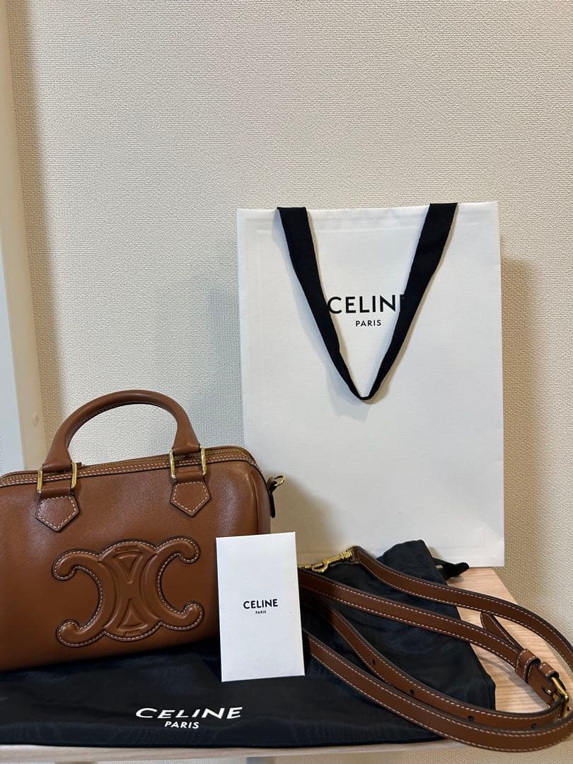 CELINE スモールボストン ブラウンショルダーバッグ　スムースカーフスキン