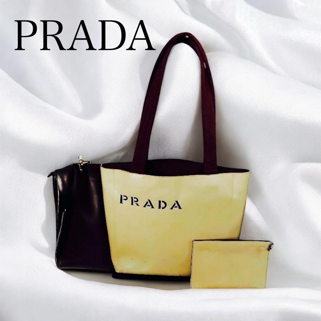 ✨PRADA トートバッグ ポーチ付き エナメル×キャンバス✨