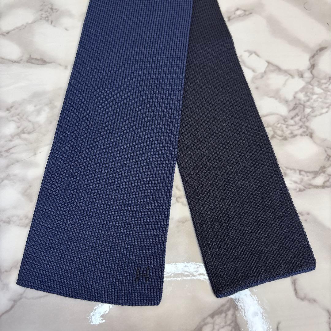 HERMES ニットタイ ニットネクタイ 2way 黒 青 ブラック