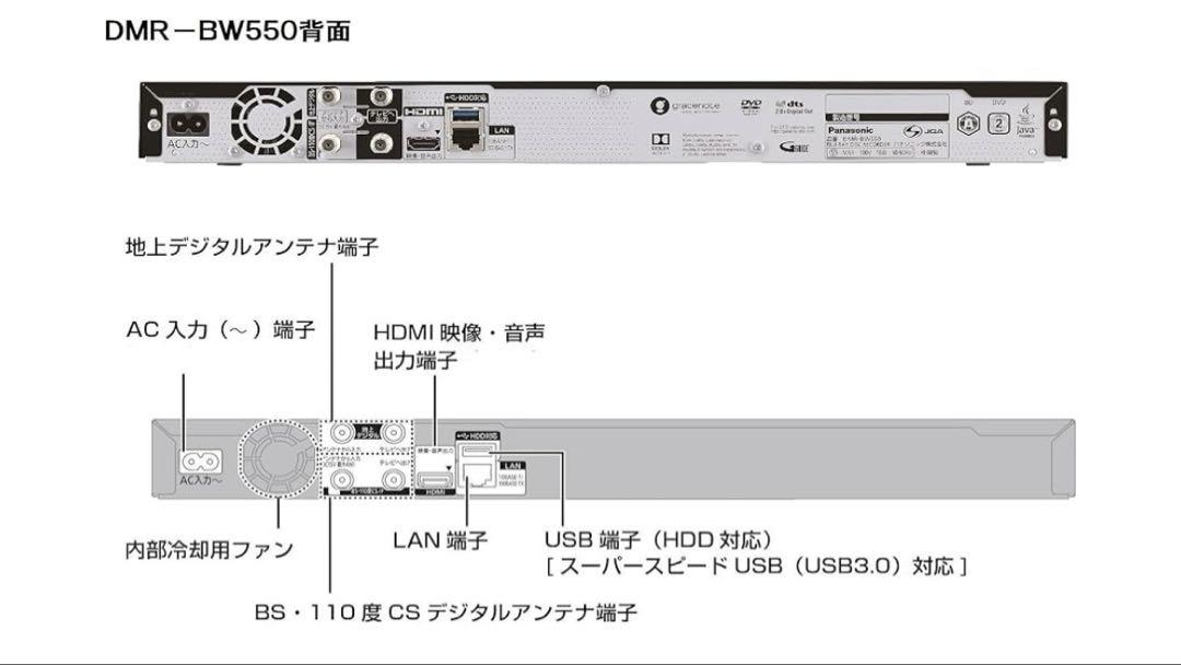 リモコン付き Panasonic DMR-BW550 ブルーレイレコーダー