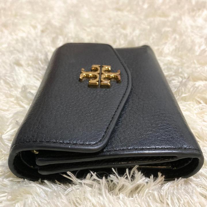 TORY BURCH】トリーバーチ 三つ折りレザー財布・ネイビー黒・本