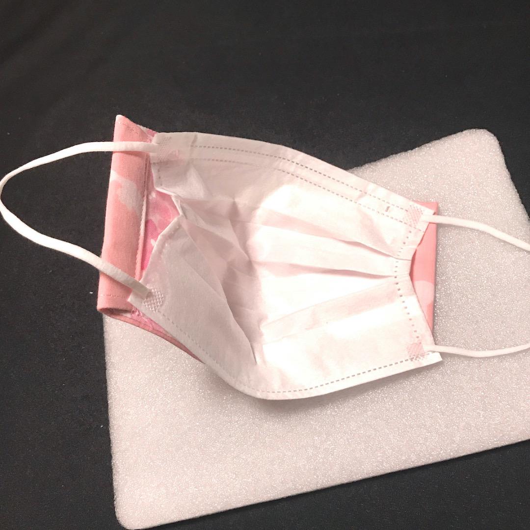 【猫柄淡いピンク色】ハンドメイド 大人用 立体 インナーマスク 手作り①