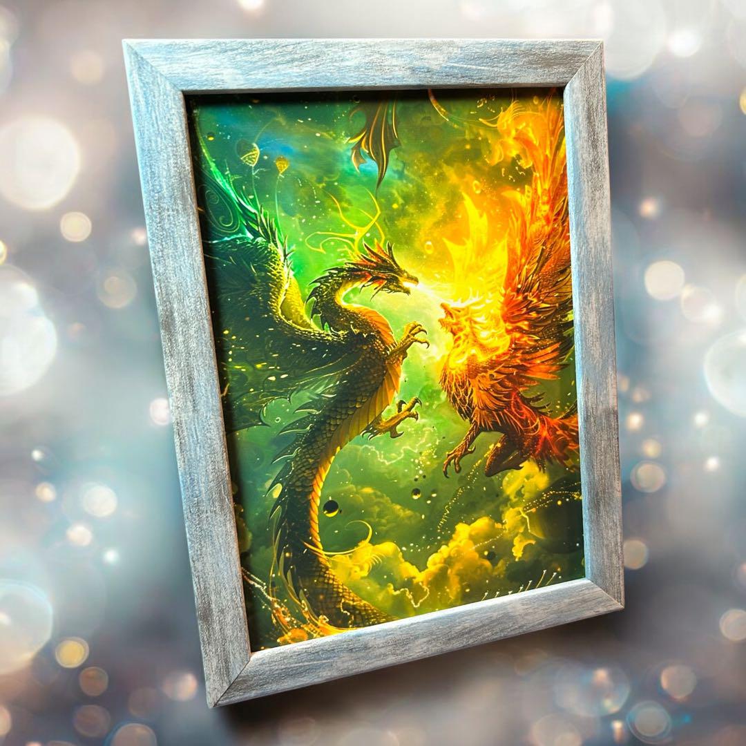 石製 硯ドラゴンとフェニックスの絵柄付き 美術品・アンティーク
