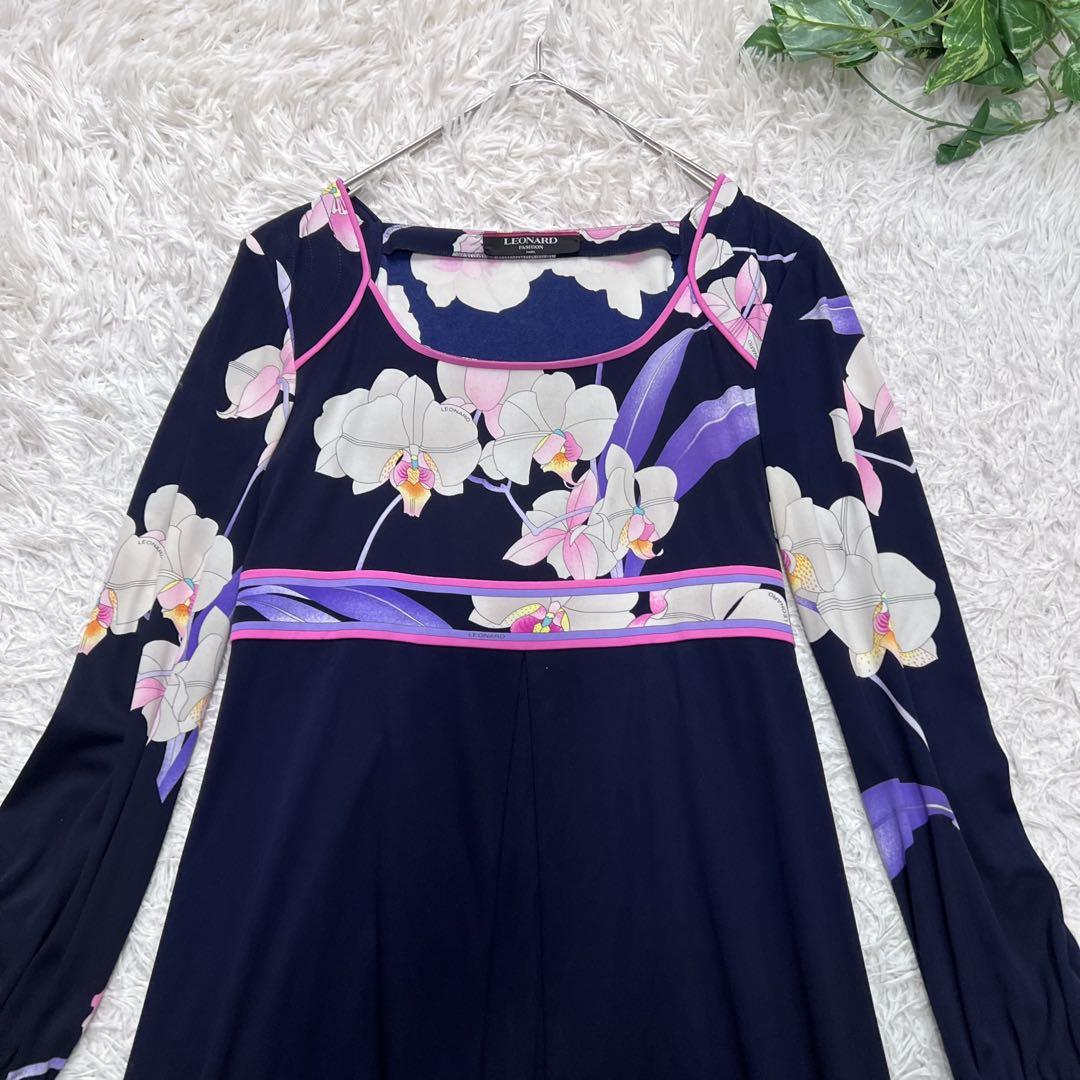 美品✨レオナール カンカン ロング ワンピース トリム ブラック