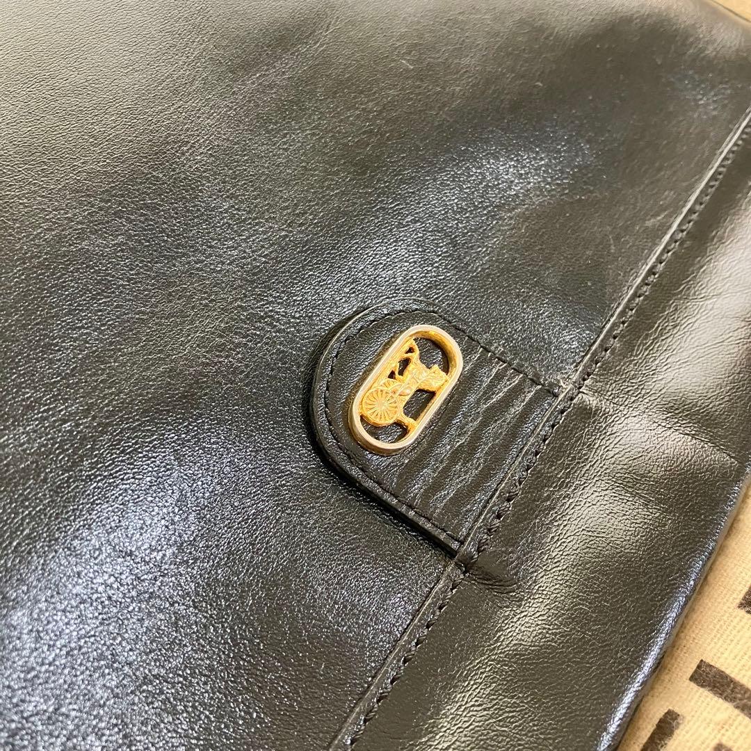 希少 CELINE セリーヌ クラッチ セカンドバッグ レザー ブラック 金