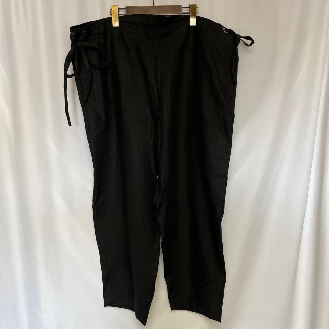 新品 RAKINES リネンウェザー巾着パンツ 3 ラキネス チャコールブラック