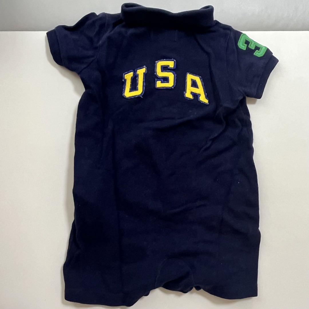 ラルフローレンポロシャツネイビー USA 刺繍ロンパース6M 70