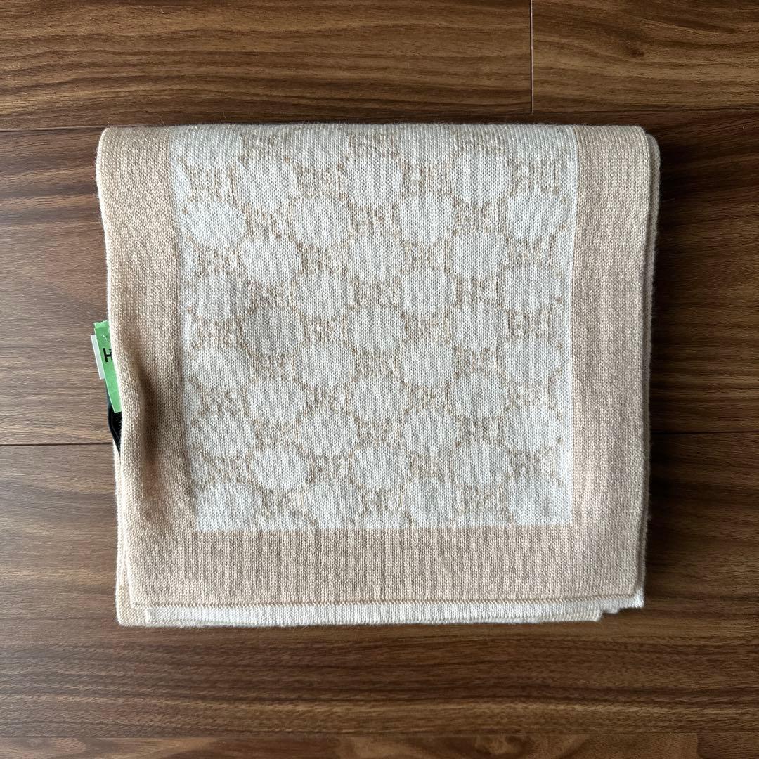 GUCCI グッチ マフラー ストール ベージュ ウール GGスプリーム 茶色 GUCCI グッチ マフラー ストール ベージュ ウール GGスプリーム 茶色