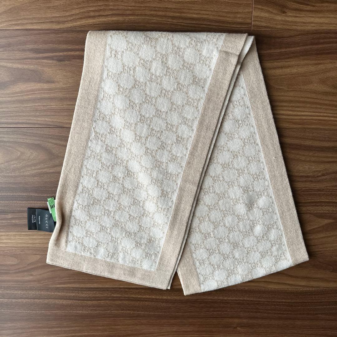 GUCCI グッチ マフラー ストール ベージュ ウール GGスプリーム 茶色 GUCCI グッチ マフラー ストール ベージュ ウール GGスプリーム 茶色