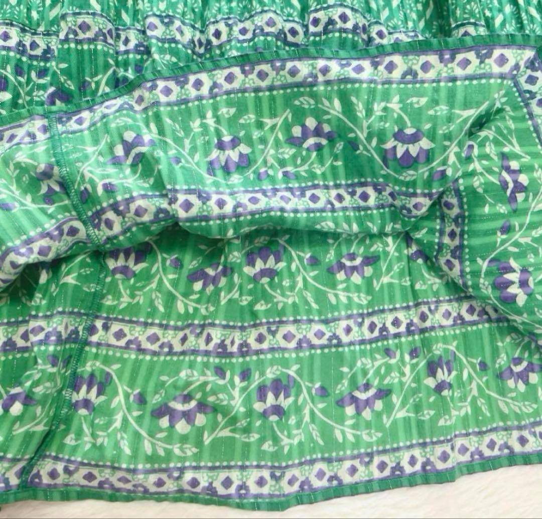 サラマイカ マキシ丈ワンピース グリーン 総柄 キカ エスニック ゆったりサイズ