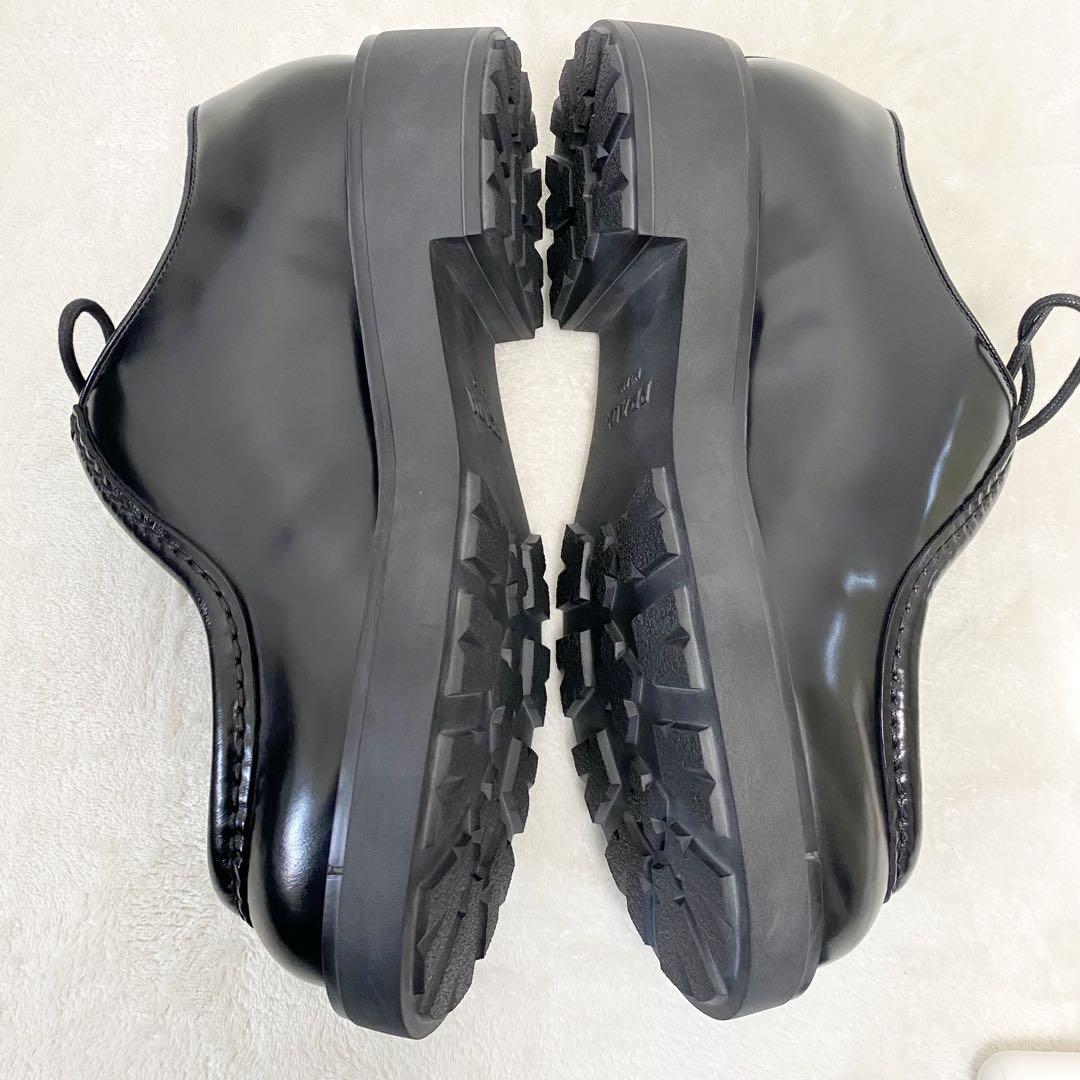 【美品】プラダ ダイアパソン レザー レースアップ シューズ 黒 サイズ9