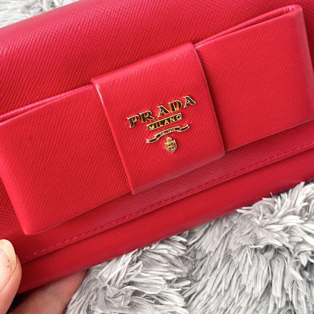PRADA✨フィオッコ　長財布　サフィアーノ　リボン　ローズレッド　レディース