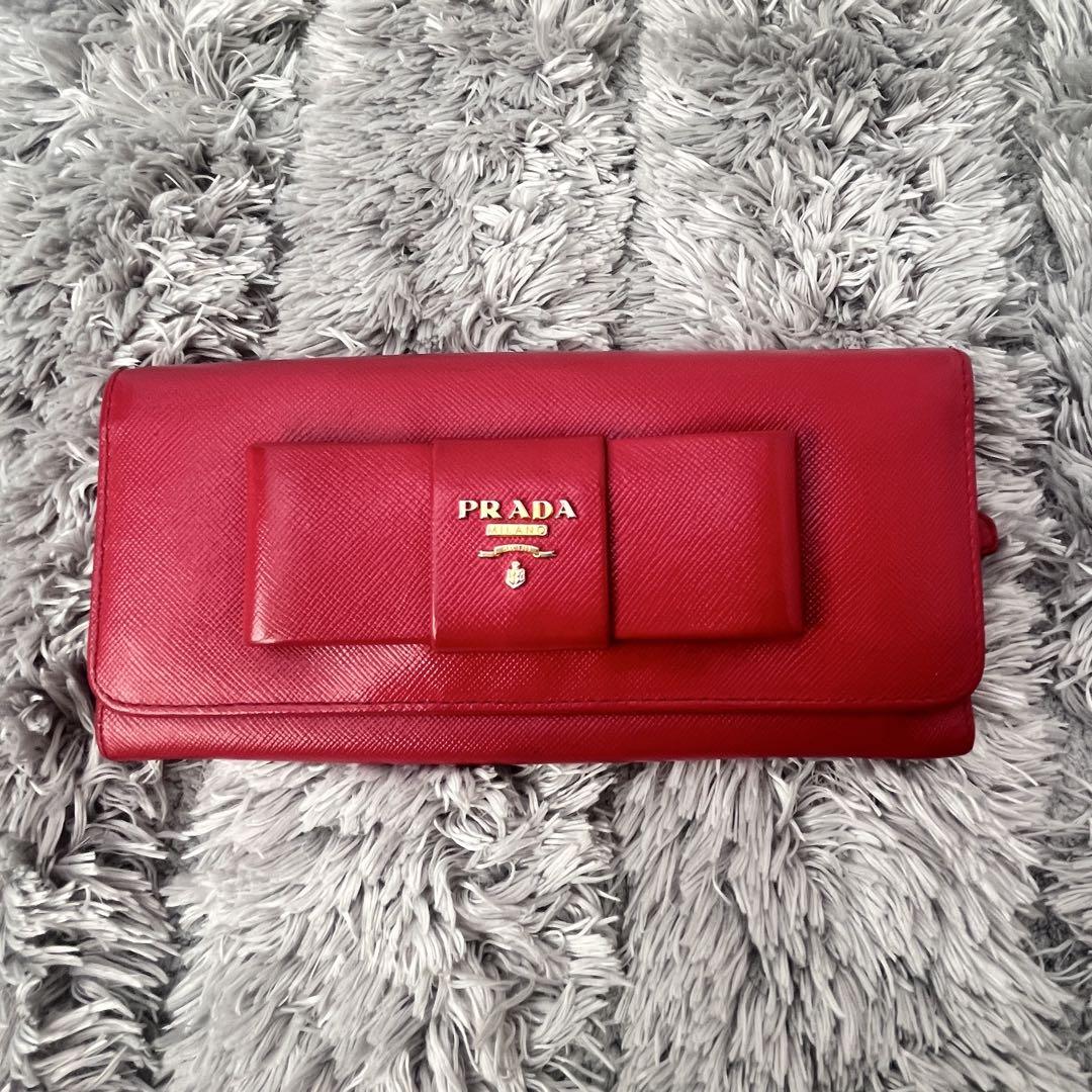 PRADA✨フィオッコ　長財布　サフィアーノ　リボン　ローズレッド　レディース