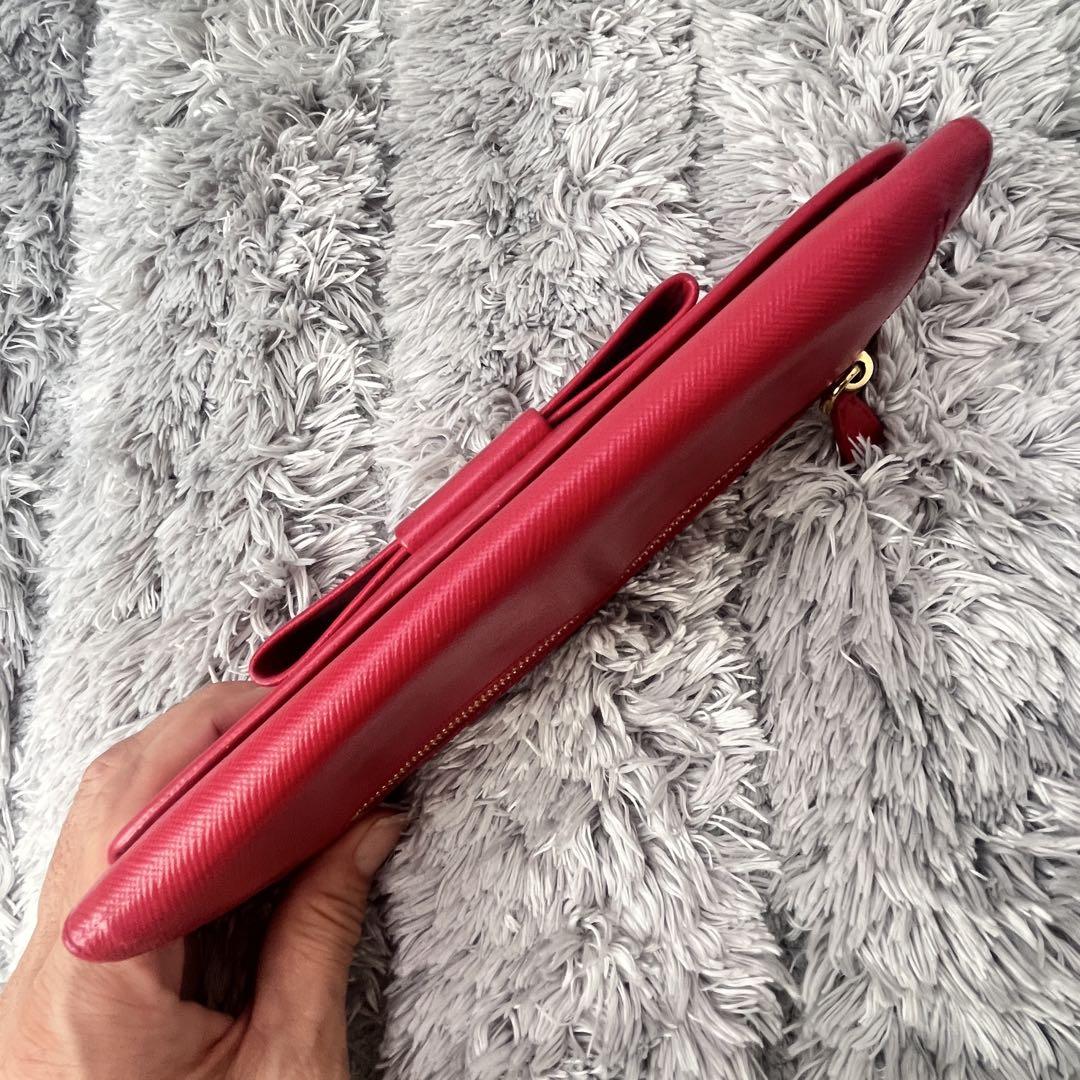 PRADA✨フィオッコ　長財布　サフィアーノ　リボン　ローズレッド　レディース