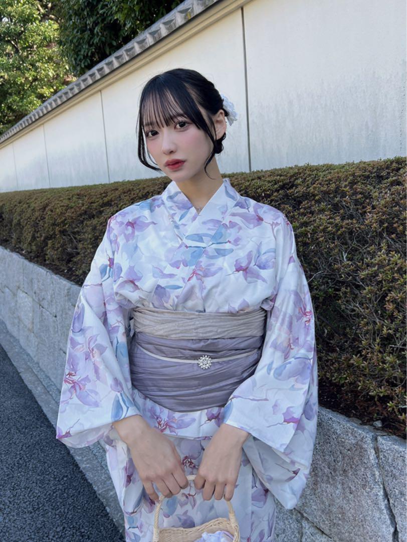 2Way花柄セパレート浴衣 ワンピース 兵児帯 二部式 水彩花柄