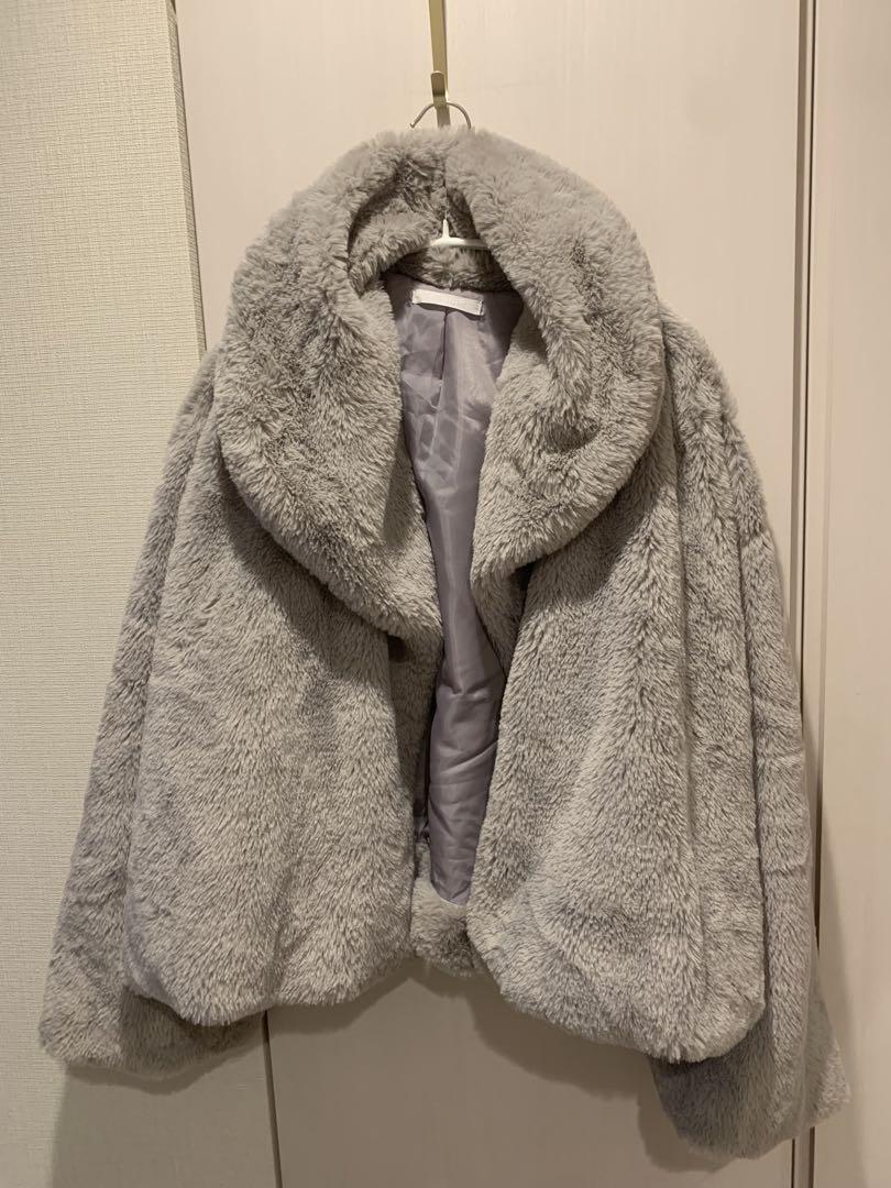 グレー フェイクファーコート ショート丈