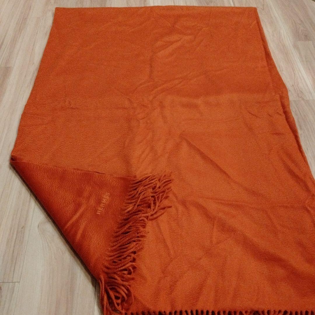 HERMES 210x150センチ 超大判カシミヤストール オレンジ - メルカリ