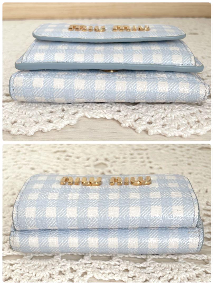 美品 希少 ミュウミュウ 三つ折り財布 ギンガムチェック ライト