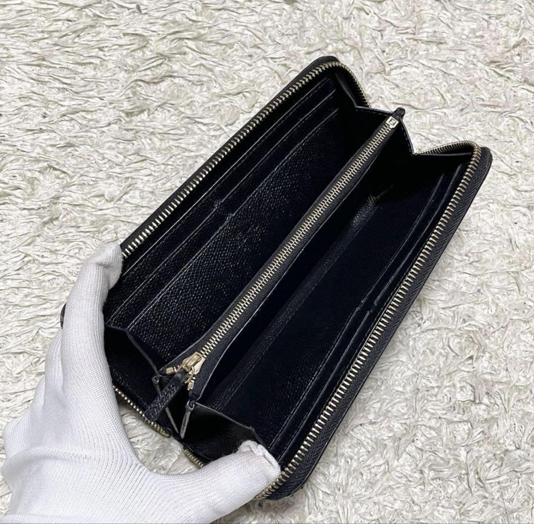 【箱付き/美品】フェンディ　長財布　エフイズ　レザー　黒　ゴールド金具　ラウンド