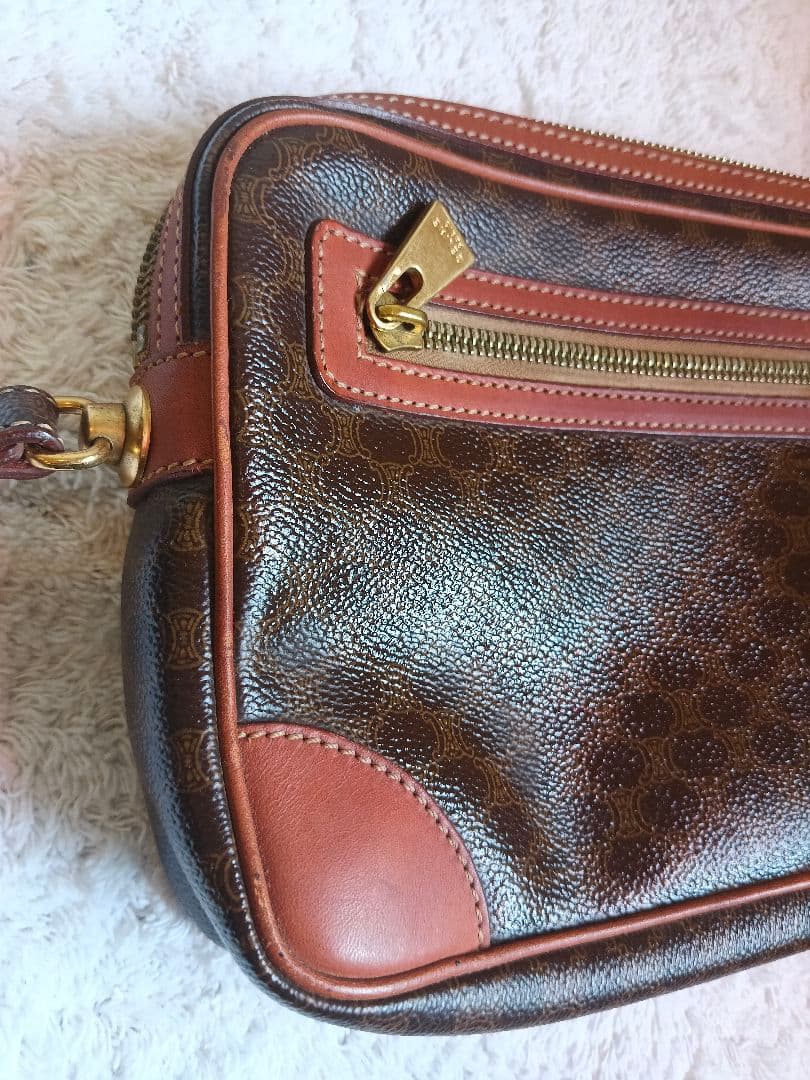 【※説明必読※】CELINE クラッチ　マカダム　ブラウン　メンズ　レザー　茶