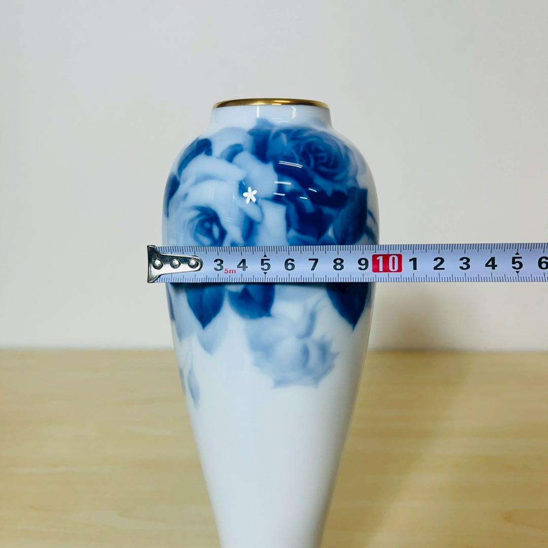 大倉陶園 ブルーローズ 31cm 金彩 花瓶 花器 壺