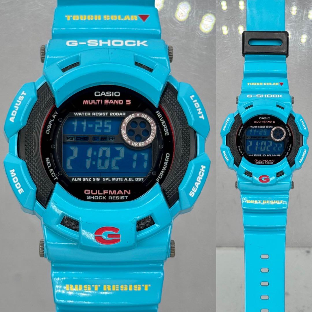 美品 箱説付 G-SHOCK GW-9100BL ガルフマン 電波ソーラー 水色