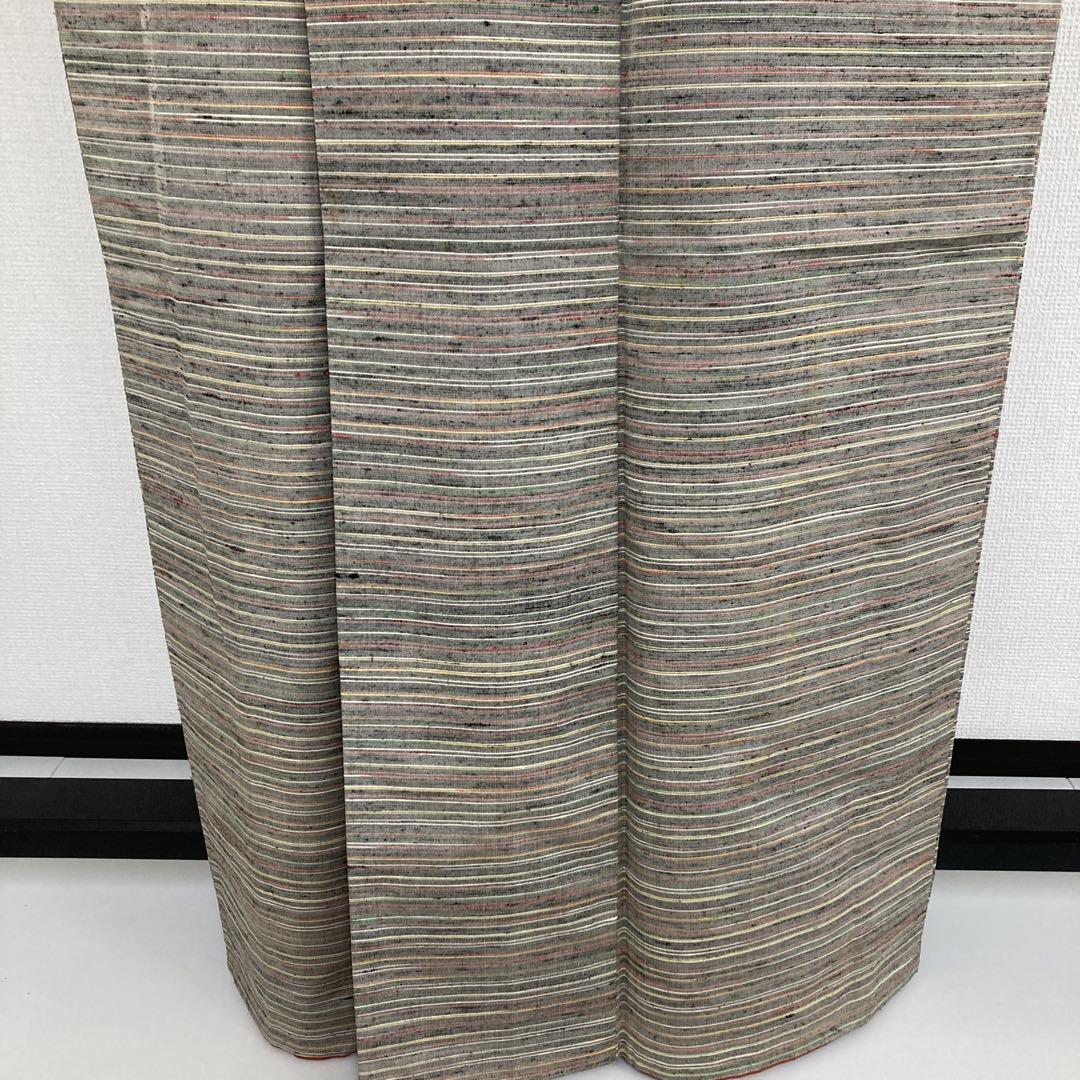 横断縞 紬 正絹 色使いの良い 袷 着物T-2354