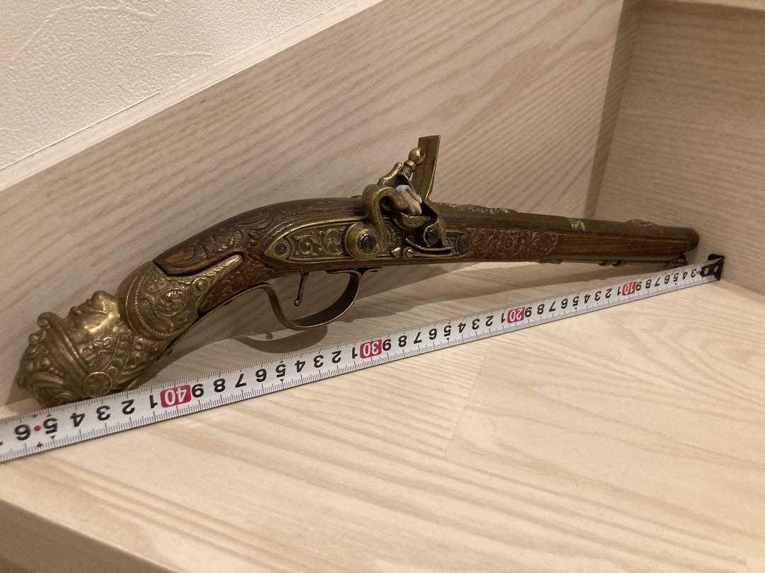 アンティーク銃 木製　真鍮　彫刻入り
